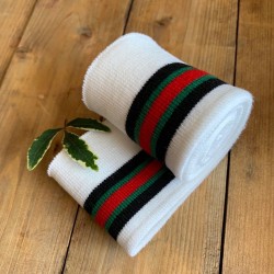 Подвязы трикотажные молочно-белые с красной, зелёными и чёрными полосками, вискозные