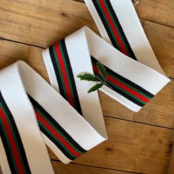 Подвязы трикотажные молочно-белые с красной, зелёными и чёрными полосками, вискозные