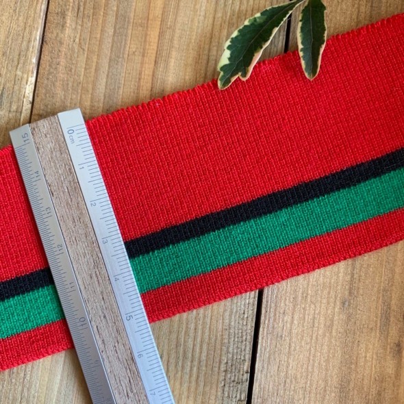 Подвязы трикотажные яркие красные с чёрной и зелёной полосками, вискозные