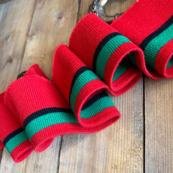Подвязы трикотажные яркие красные с чёрной и зелёной полосками, вискозные