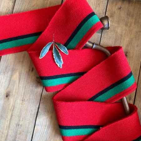 Подвязы трикотажные яркие красные с чёрной и зелёной полосками, вискозные