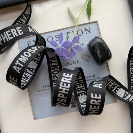 Репсовая лента с серебристым текстом Atmosphere