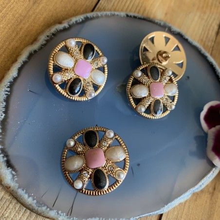 Пуговицы цвета золотистого металла с цветной эмалью и жемчужинами