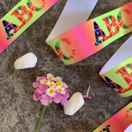 Лента репсовая декоративная с ярким неоновым принтом, ширина 2.5 см