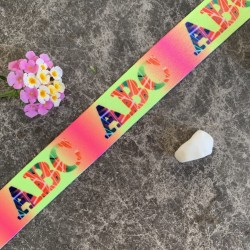 Лента репсовая декоративная с ярким неоновым принтом, ширина 2.5 см