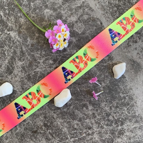 Лента репсовая декоративная с ярким неоновым принтом, ширина 2.5 см