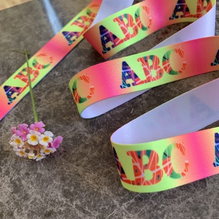 Лента репсовая декоративная с ярким неоновым принтом, ширина 2.5 см