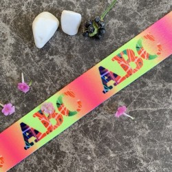 Лента репсовая декоративная с ярким неоновым принтом, ширина 2.5 см