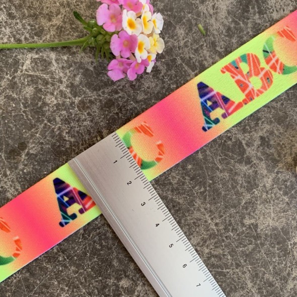 Лента репсовая декоративная с ярким неоновым принтом, ширина 2.5 см