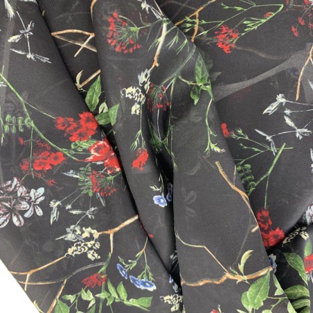 Ткань шёлк 100% полупрозрачный, шелковая органза с цветочным принтом