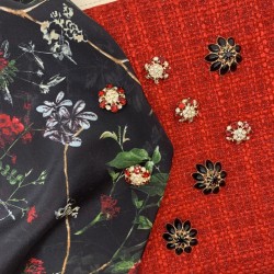 Ткань шёлк 100% полупрозрачный, шелковая органза с цветочным принтом