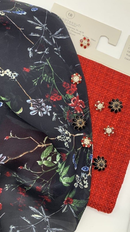 Ткань шёлк 100% полупрозрачный, шелковая органза с цветочным принтом