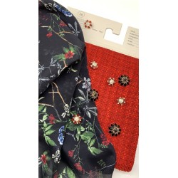 Ткань шёлк 100% полупрозрачный, шелковая органза с цветочным принтом