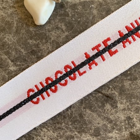 Тесьма репсовая жаккардовая белая с текстом, ширина 2.5 см