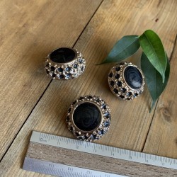 Металлические пуговицы на ножке, золотистые с чёрной эмалью