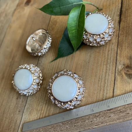 Металлические пуговицы на ножке, золотистые с молочной эмалью