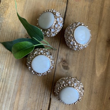 Металлические пуговицы на ножке, золотистые с молочной эмалью