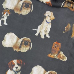 Шелк натуральный 100% шифон прозрачный с принтом собаки