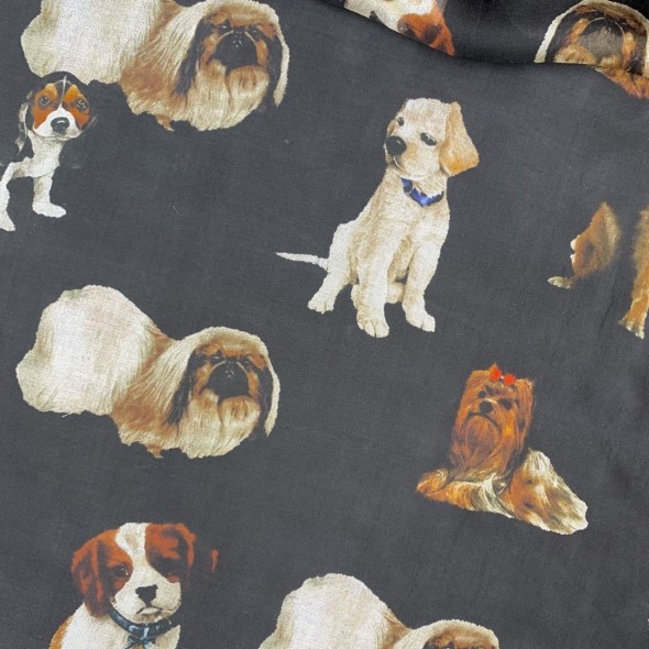 Шелк натуральный 100% шифон прозрачный с принтом собаки