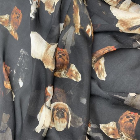 Шелк натуральный 100% шифон прозрачный с принтом собаки