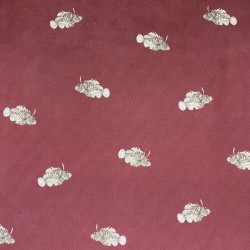 Шелк натуральный 100% Бордо с принтом рыбы