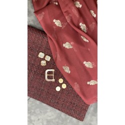 Шелк натуральный 100% Бордо с принтом рыбы