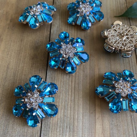 Пуговицы крупные бирюзовые кристаллы в оправе из золотистого металла