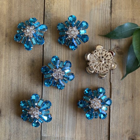 Пуговицы крупные бирюзовые кристаллы в оправе из золотистого металла