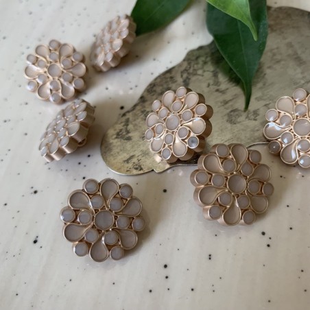 Пуговицы золотистые с бежевой эмалью, на ножке, 20 мм