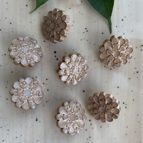 Пуговицы золотистые с бежевой эмалью, на ножке, 20 мм