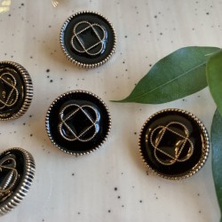 Пуговицы золотистые с черной эмалью и графическим рисунком, пуговицы на ножке