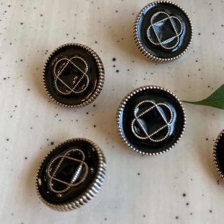 Пуговицы золотистые с черной эмалью и графическим рисунком, пуговицы на ножке