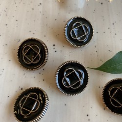 Пуговицы золотистые с черной эмалью и графическим рисунком, пуговицы на ножке