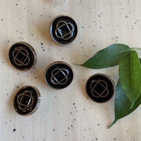 Пуговицы золотистые с черной эмалью и графическим рисунком, пуговицы на ножке