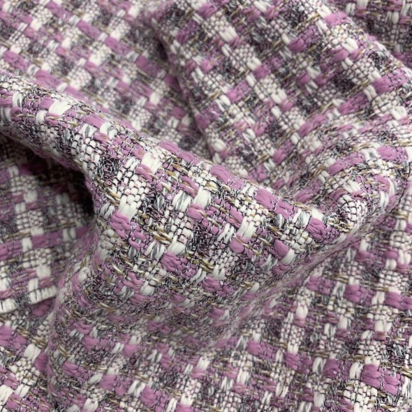 Твид лавандовый, с вплетением молочных и чёрных нитей
