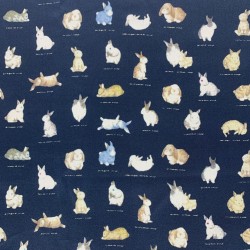 Шелк 100% натуральный темно-синий с принтом кролики