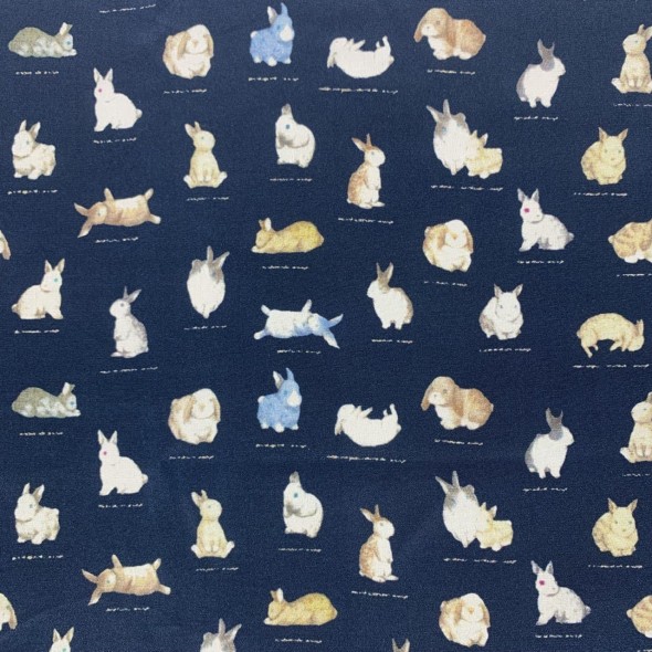 Шелк 100% натуральный темно-синий с принтом кролики