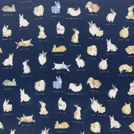 Шелк 100% натуральный темно-синий с принтом кролики