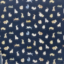Шелк 100% натуральный темно-синий с принтом кролики