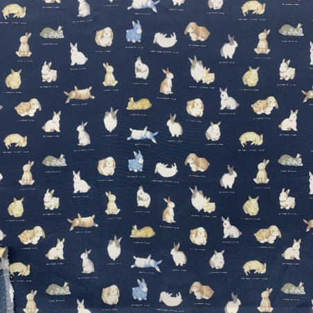 Шелк 100% натуральный темно-синий с принтом кролики