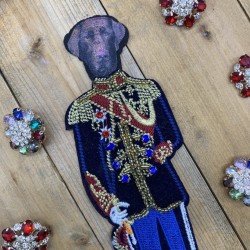 Нашивка текстильная собака в военной форме со стразами