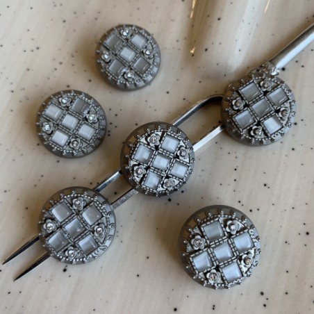 Пуговицы из лёгкого металла цвета матового серебра с перламутровыми вставками,  25 мм