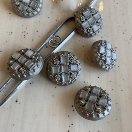 Пуговицы из лёгкого металла цвета матового серебра с перламутровыми вставками,  25 мм