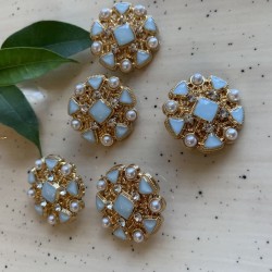 Пуговицы металлические золотистые в форме снежинки с голубыми вставками, 25 мм
