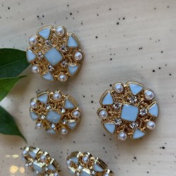 Пуговицы металлические золотистые в форме снежинки с голубыми вставками, 25 мм