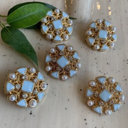 Пуговицы металлические золотистые в форме снежинки с голубыми вставками, 25 мм