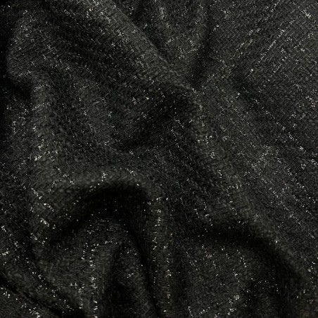 Твид однотонный классический чёрный с блестящей нитью в тон