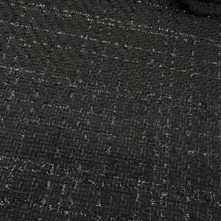 Твид однотонный классический чёрный с блестящей нитью в тон