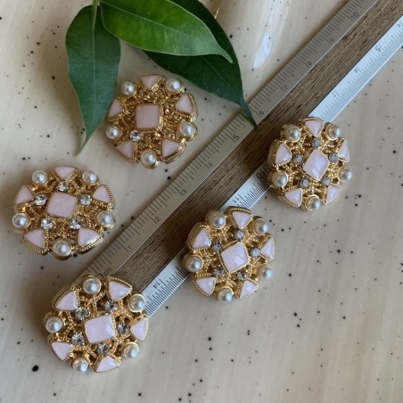 Пуговицы металлические золотистые в форме снежинки с розовыми вставками,25 мм