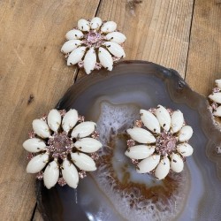 Пуговицы с молочной эмалью и розовыми стразами